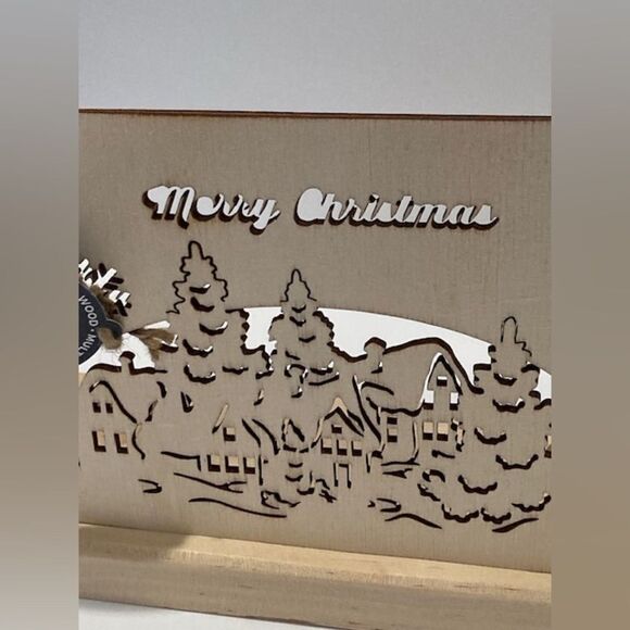 Wooden Merry Christmas Votive Candle Holder Laser Cut Lettering NEW - Picture 8 of 12